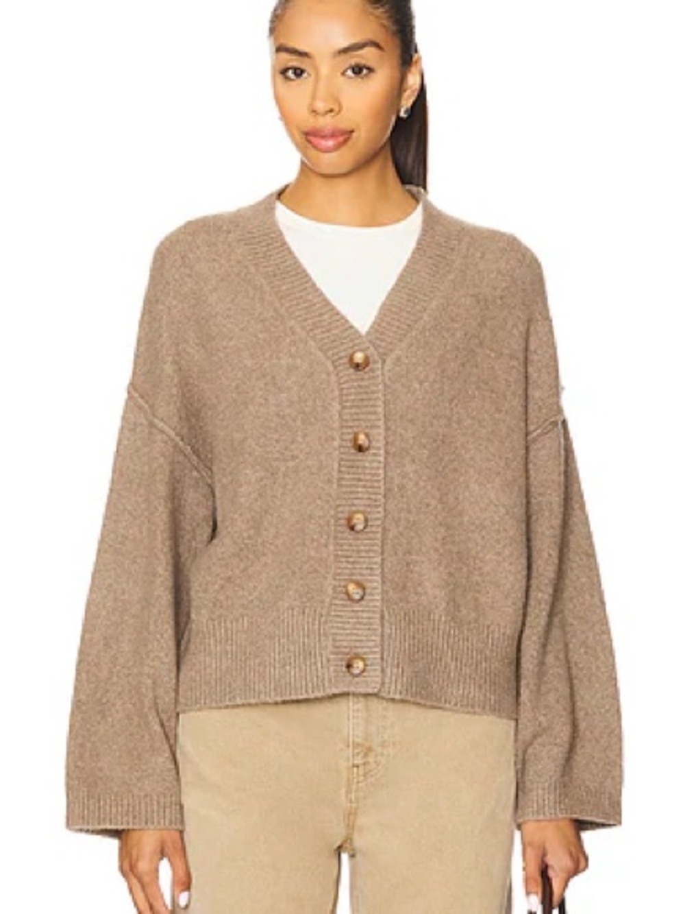 Reitmans Taupe Relaxed V-Neck Button Cardigan